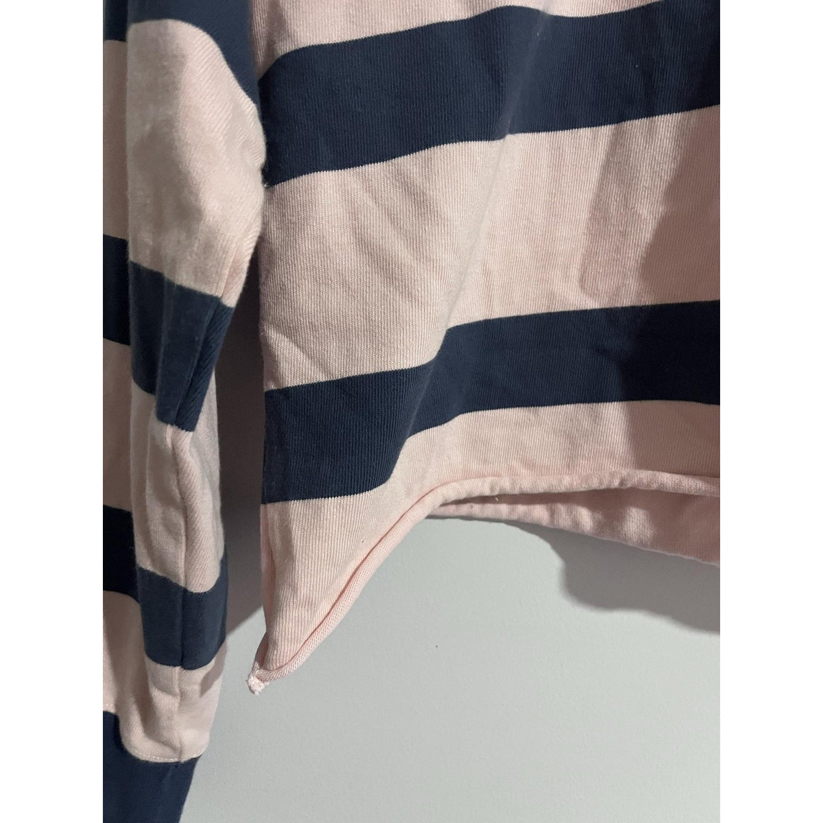 Abercrombie Polo Womens XS Pink Navy Striped Rugby Shirt Long Sleeve Jersey