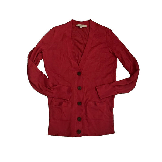 LOFT Women's Long Sleeve Tight Knit Button Down Cardigan Sweater Red Size XS