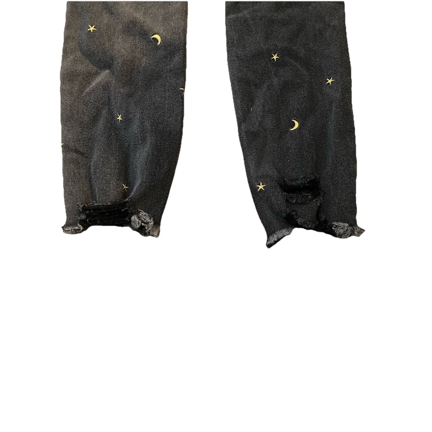 Tinseltown Celestial Moon Star Embroidered Jeans Womens 3 Black Denim Frayed Hem