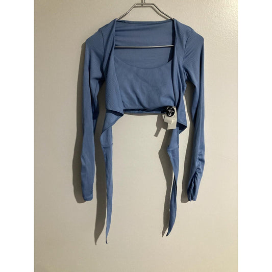 Gilly Hicks Shirt Womens XS Blue Cropped Padded Long Sleeve Scoop Neck Tie Front