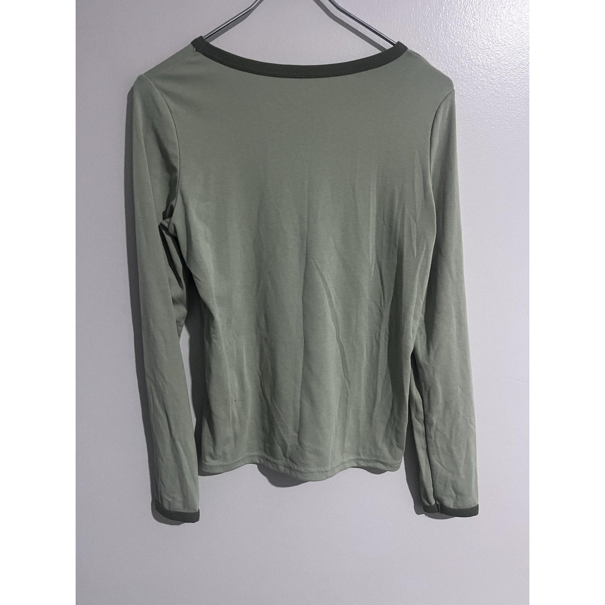 DAZY T-Shirt Womens M Green Ringer Crew Neck Long Sleeve Stretch Jersey Casual