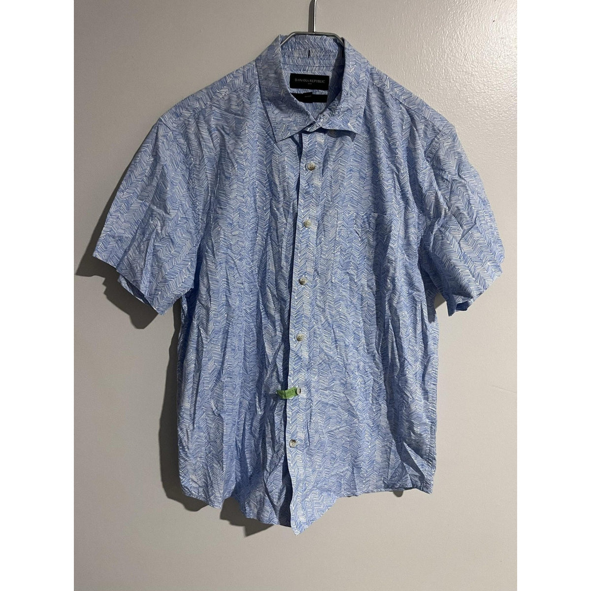 Banana Republic Shirt Mens M Blue Short Sleeve Button-Up Herringbone Slim Fit