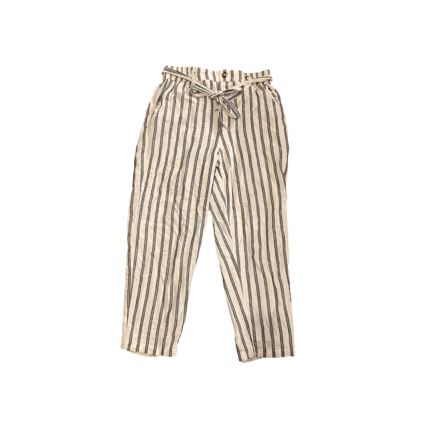 American Eagle Women's Striped Paperbag Pants Cuffed Tie Belt Pants Size M