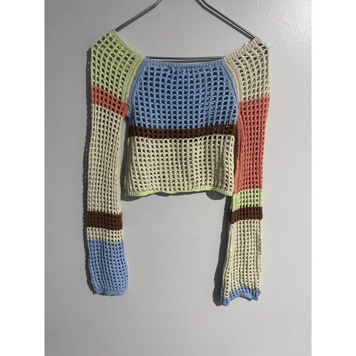 Urban Outfitters Sweater Womens XS Multicolor Open-Knit Crochet Sheer Pullover