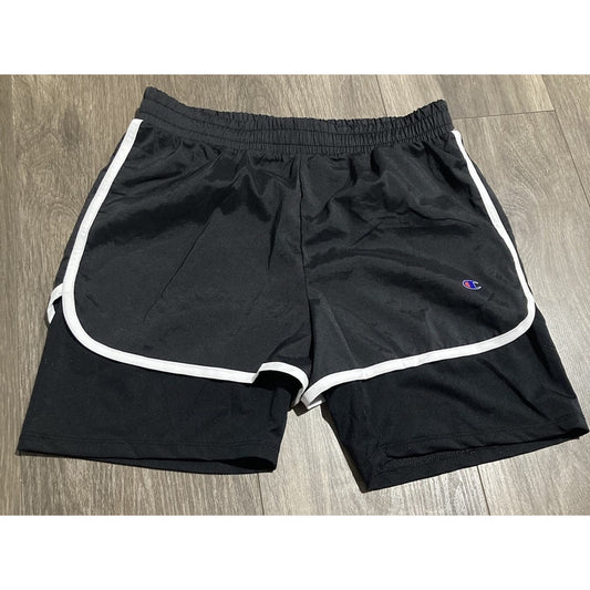 Champion 2 In 1 Double Layer Athletic Shorts Women's Size Medium Black