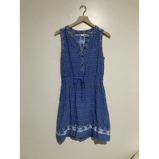 Gap Small Blue White Summer Mini Dress Sleeveless Button Front Drawstring Waist