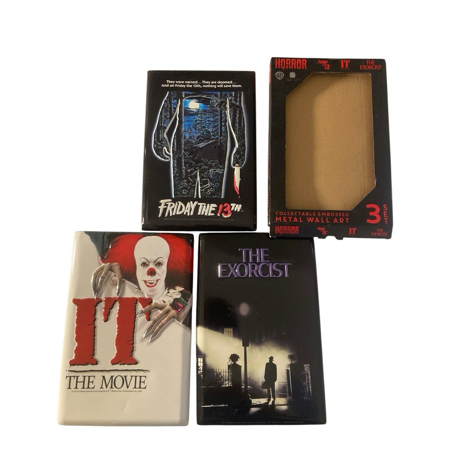 Friday The 13th IT The Exorcist Embossed Metal Wall Art 3pc Set Horror Movie
