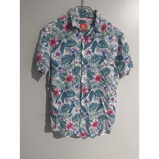 Free Planet Shirt Mens M Multicolor Short Sleeve Button-Up Floral Rayon