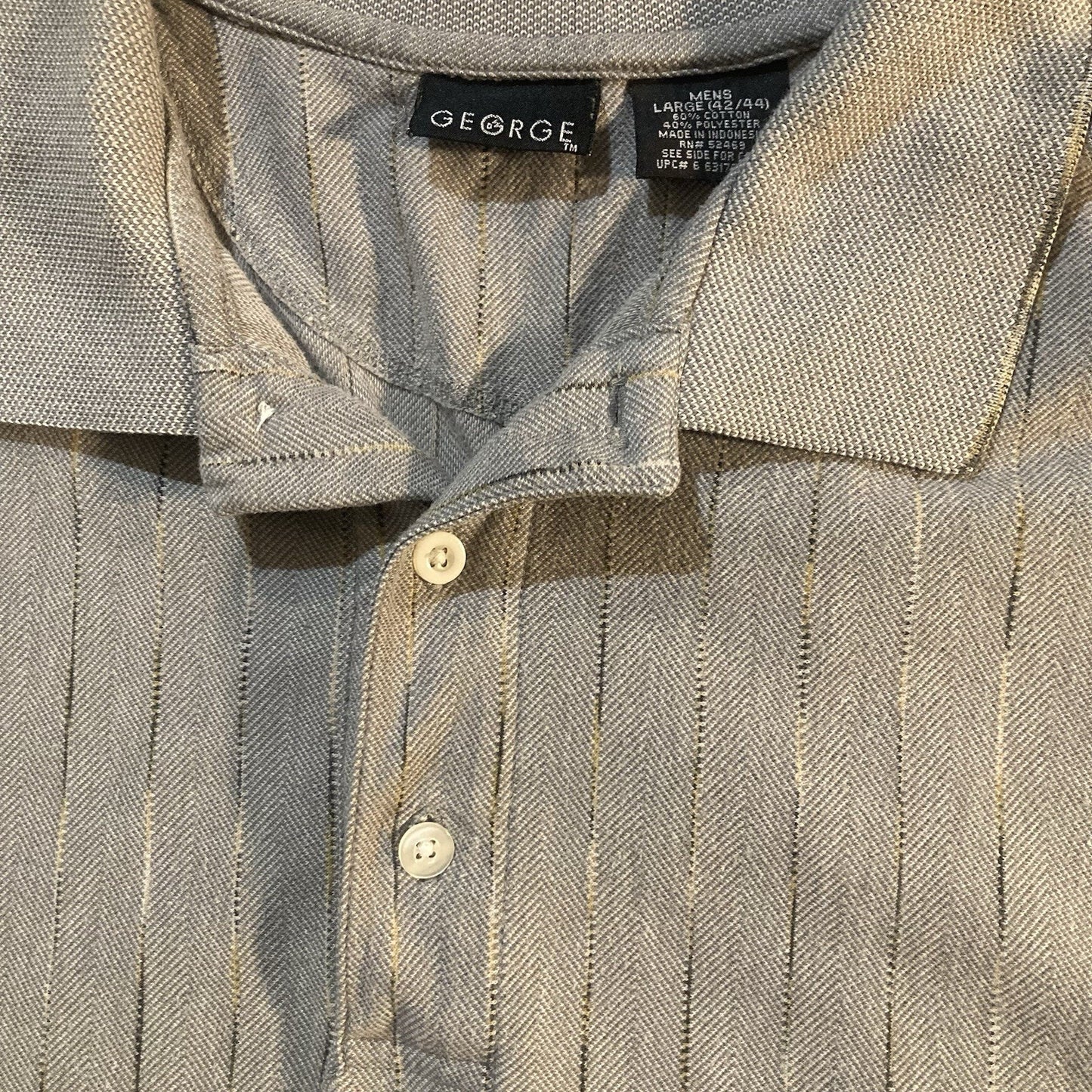 Men’s George Large Gray Stripe Short Sleeve Polo Collared Shirt Y2K