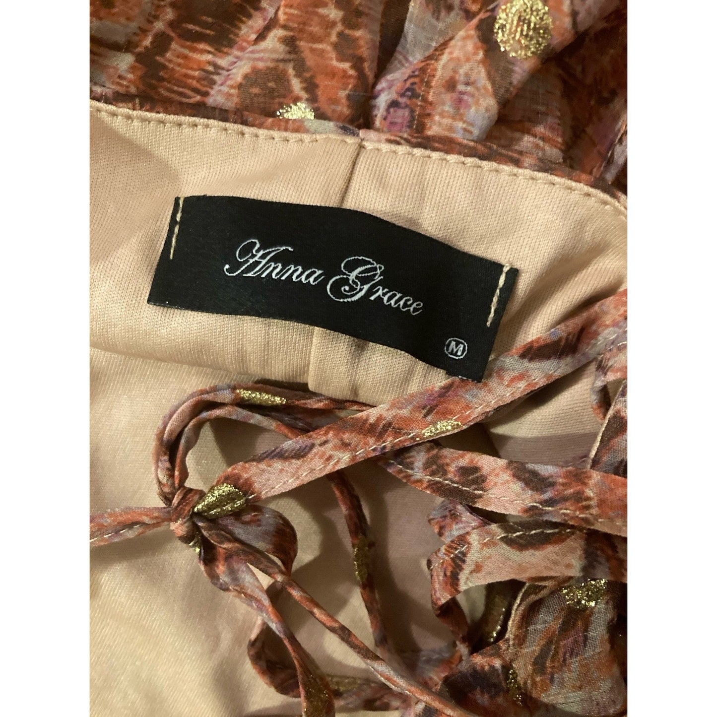 Anna Grace Women Size M Multicolor Paisley Golden V Neck Long Sleeve Maxi Dress