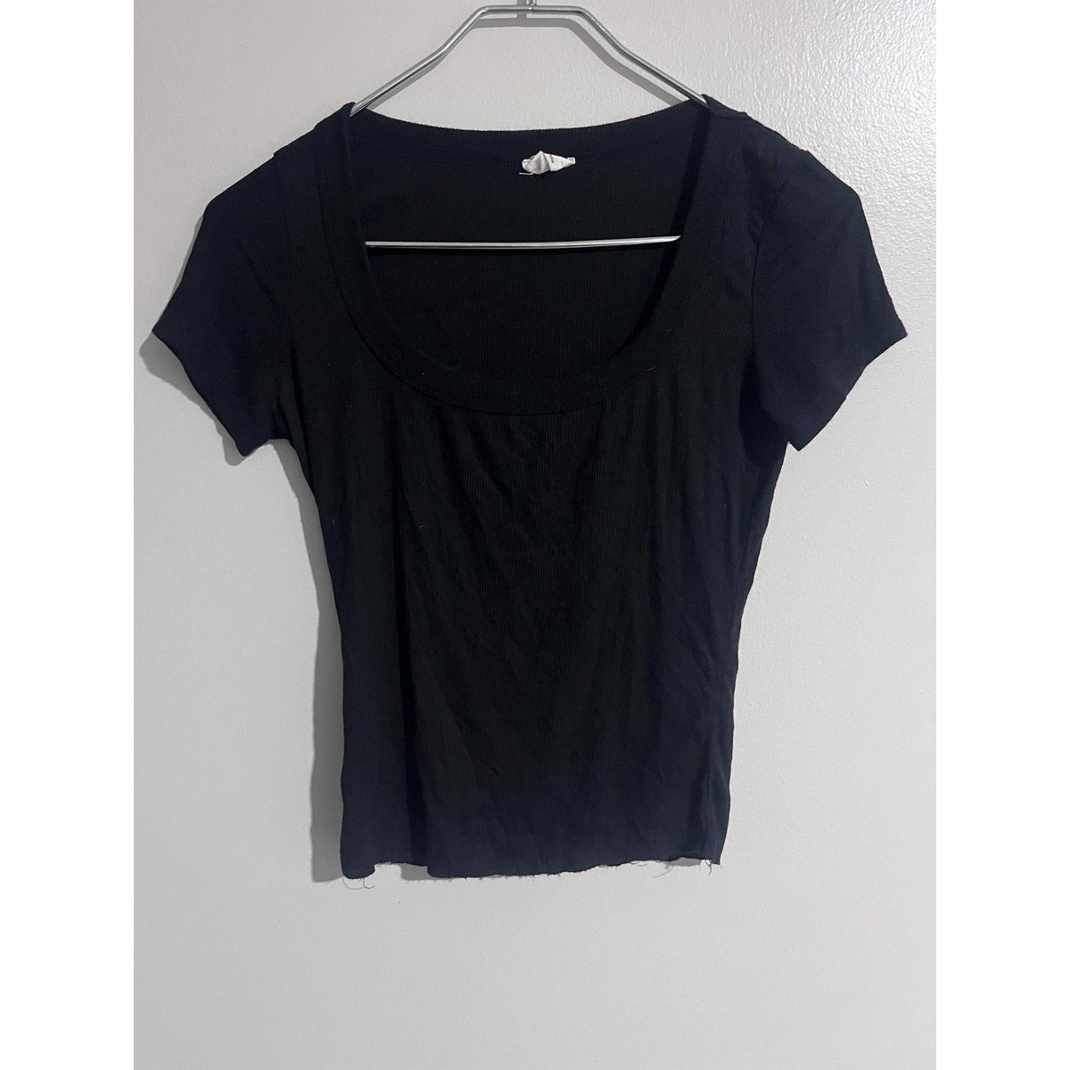 Cotton On T-Shirt Womens S Black Scoop Neck Short Sleeve Slim Ribbed Knit Basic