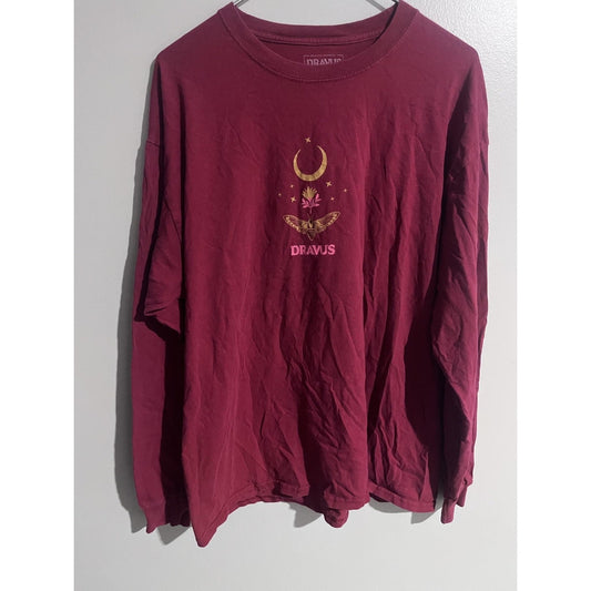 DRAVUS Shirt Mens XL Red Long Sleeve Graphic Crew Neck Cotton Tagless Relaxed