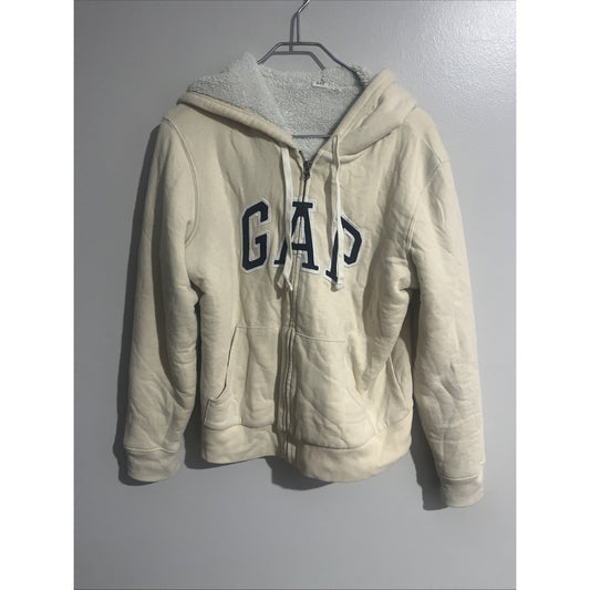 Gap Patch logo Ladies Cream White Fleeced Zip Up Hoodie Medium Y2K Style