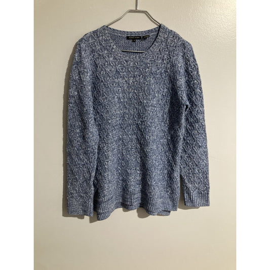 Jeanne Pierre Blue Gray Marled Knit Sweater Women's Size M 100% Cotton Pullover
