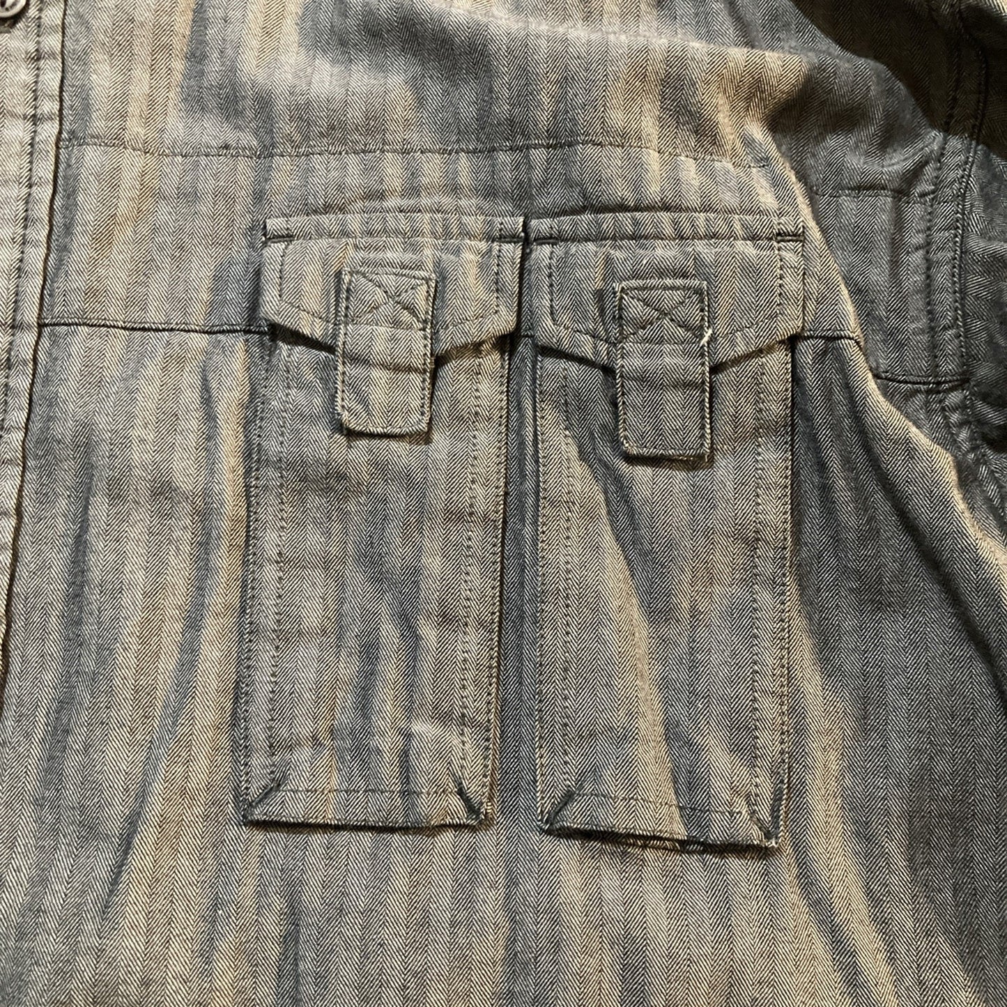 Sean John Men 2XLT Gray 100% Cotton Long Sleeve Military Button Down Shirt