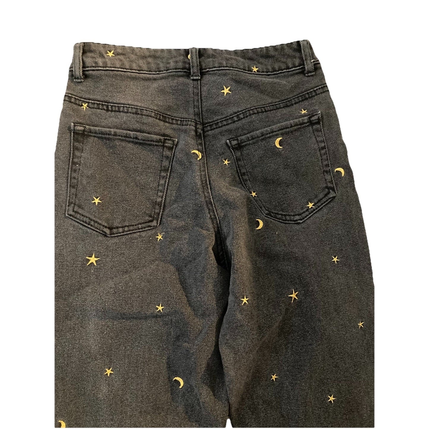 Tinseltown Celestial Moon Star Embroidered Jeans Womens 3 Black Denim Frayed Hem
