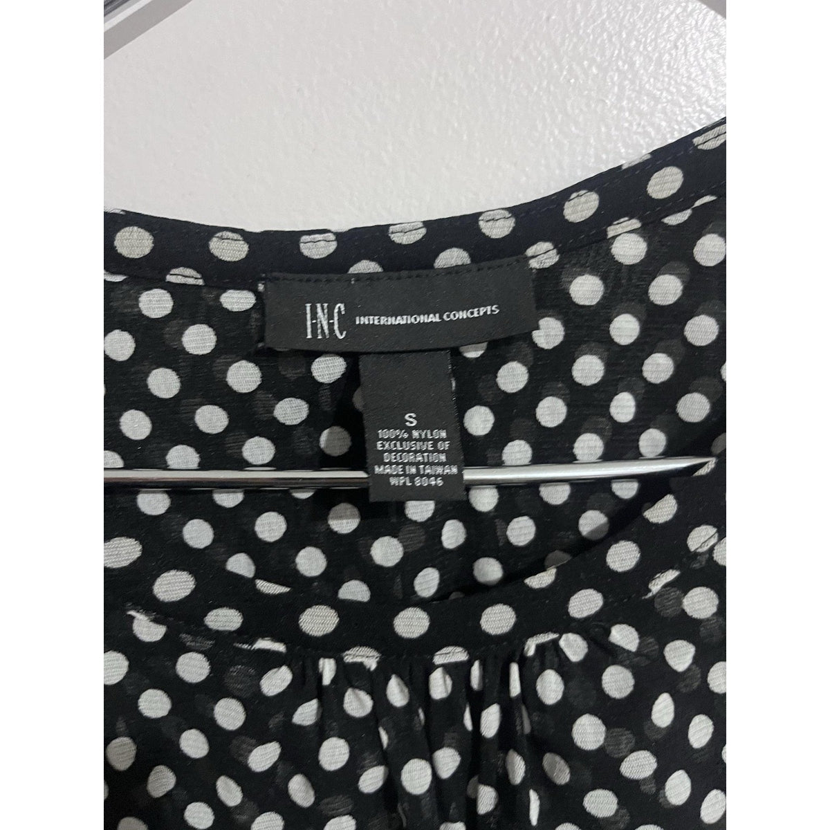 INC International Concepts Tank Womens S Black Polka Dot Sheer Ruffle Chiffon