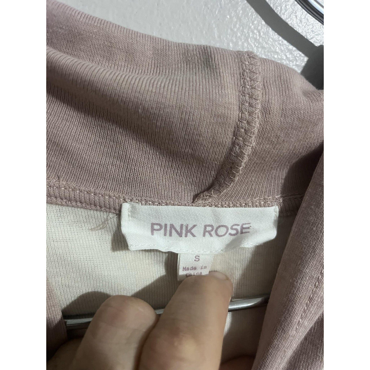 PINK ROSE Hoodie Womens S White Mauve Raglan Pullover Lightweight Casual