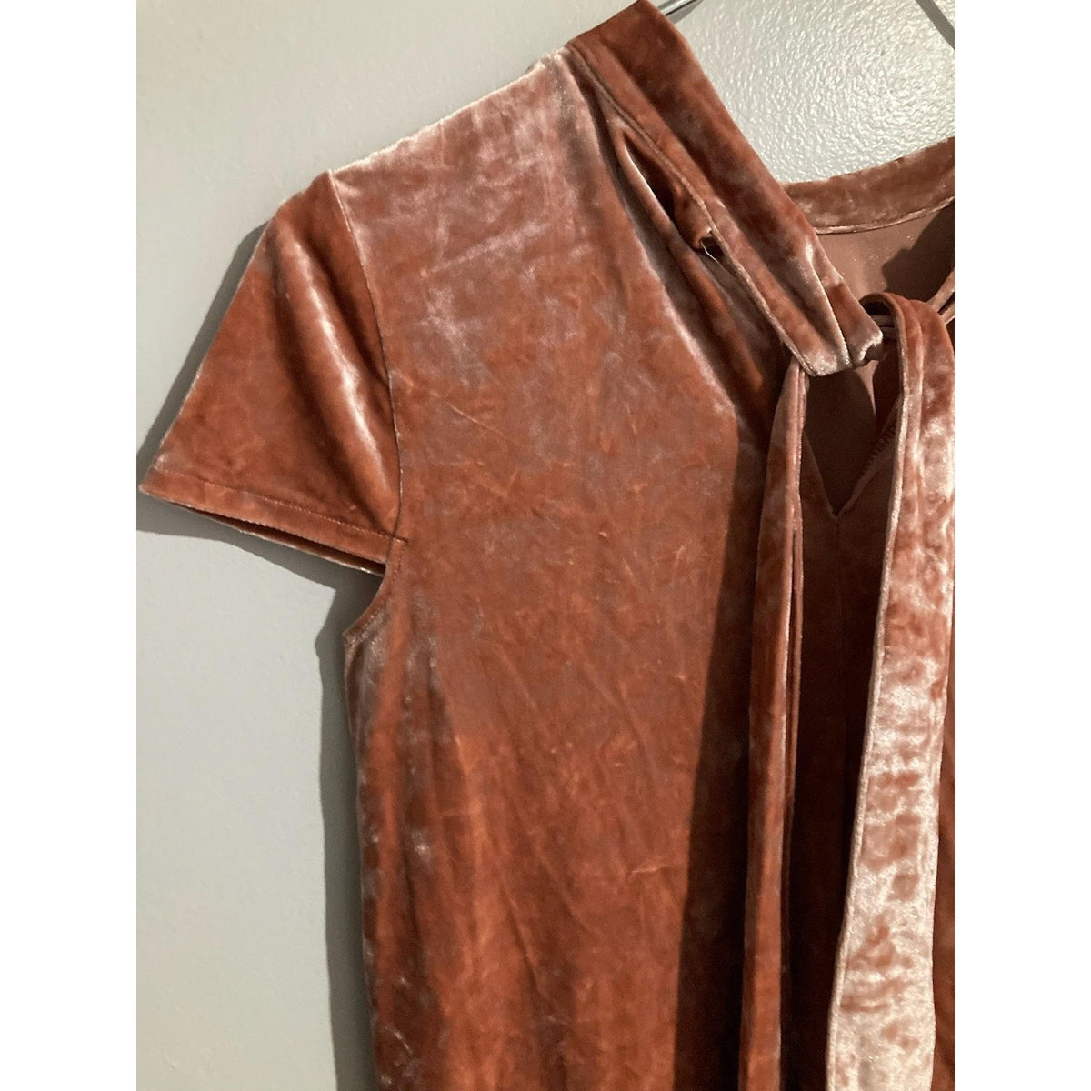 Madewell Dress Womens XXS Pink Velvet Shift Knee Length Keyhole Tie Neck Party
