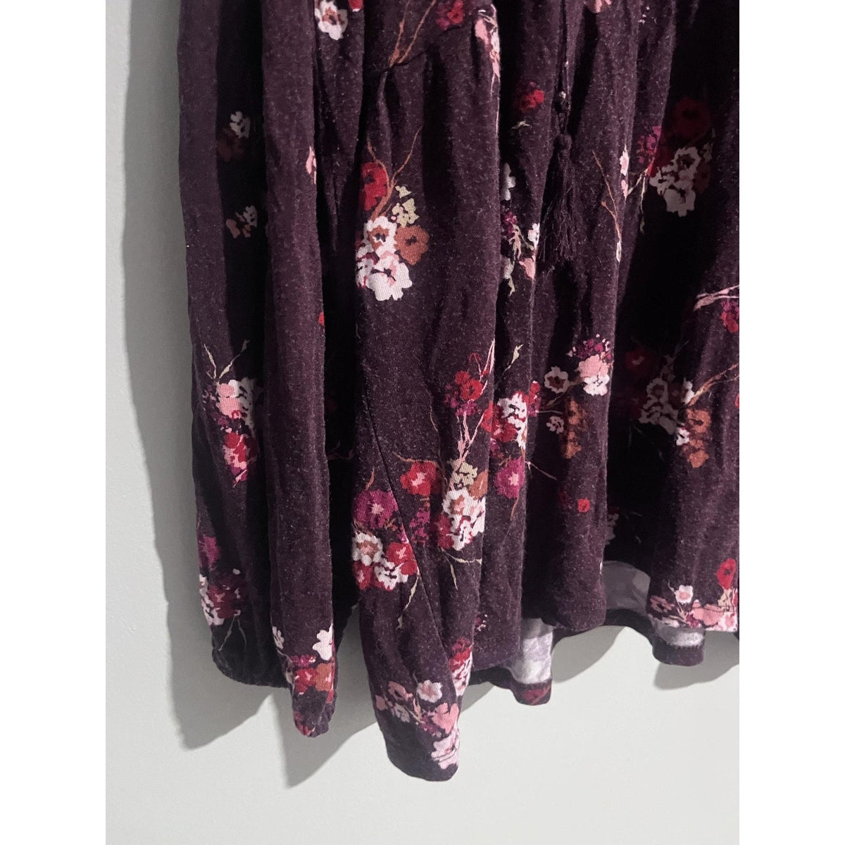 Wonderly Dress Womens 1X Purple Trapeze Swing Short V-Neck Floral Tasseled