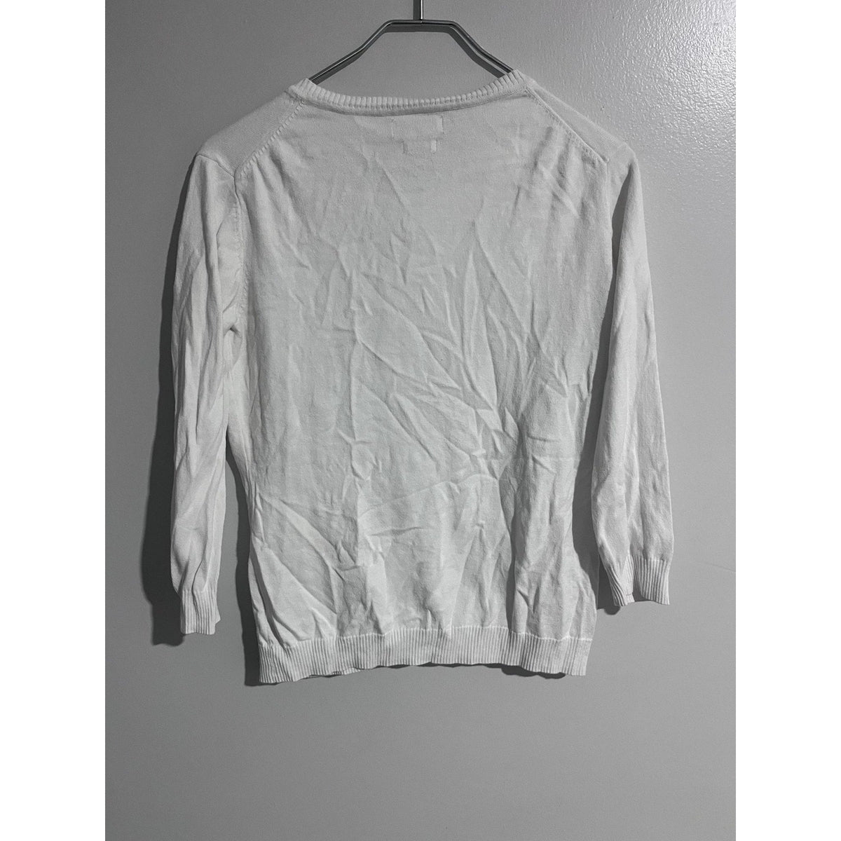 Van Heusen Cardigan Womens M White Lightweight Collarless Button Long Sleeve