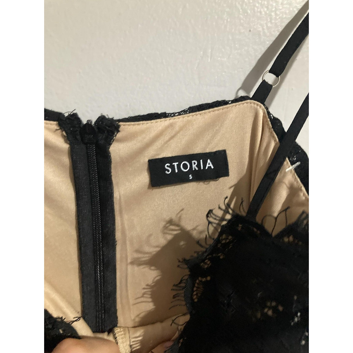 STORIA Dress Womens S Black Lace Sweetheart Ruched Slip Bodycon Party Cocktail