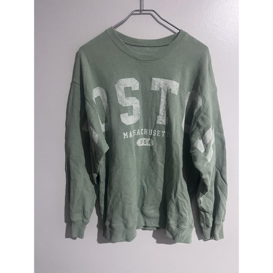 Hollister Sweatshirt M Green Pullover Graphic Boston Massachusetts USA Fleece