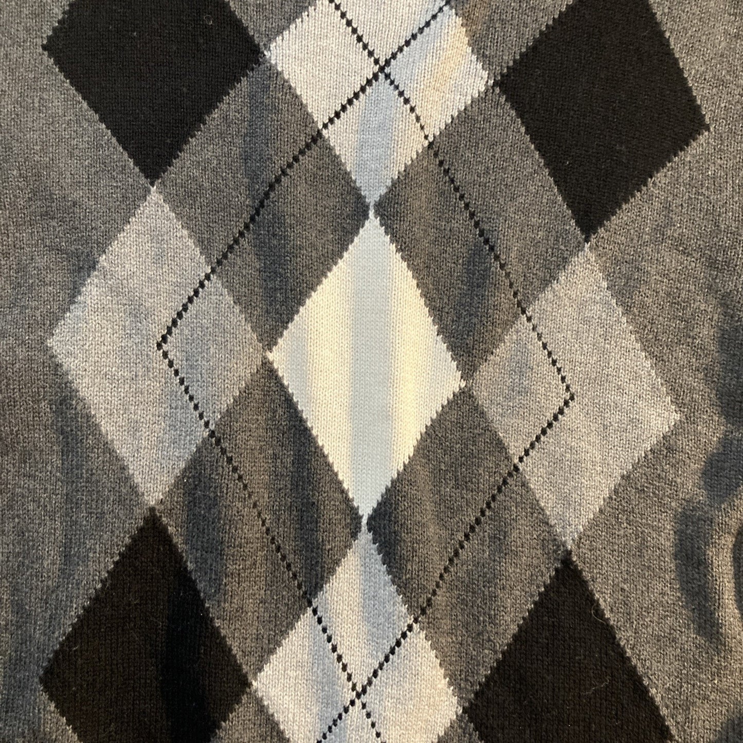 Dark Academia Old Money SADDLEBRED Mens Gray Black Argyle Sweater Cotton XL