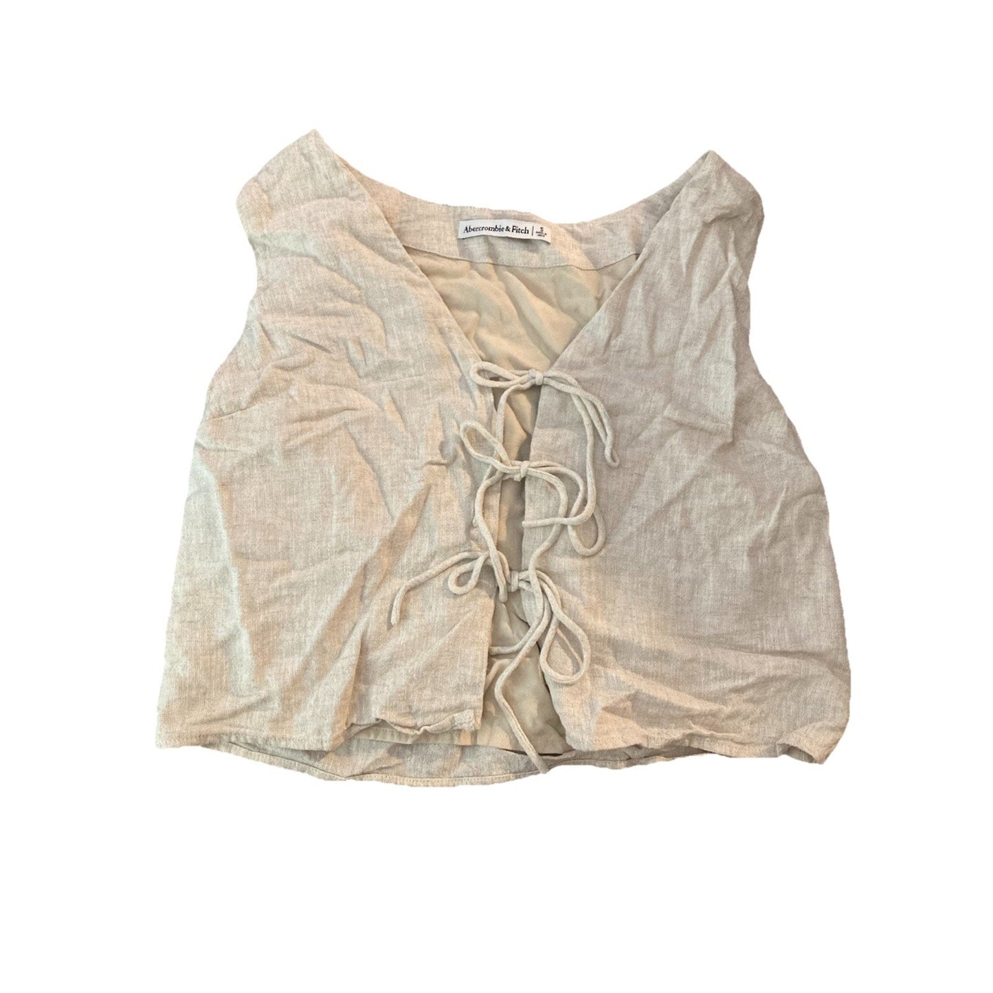 Abercrombie & Fitch Linen Blend Tie Front Vest Womens Oatmeal Size Small