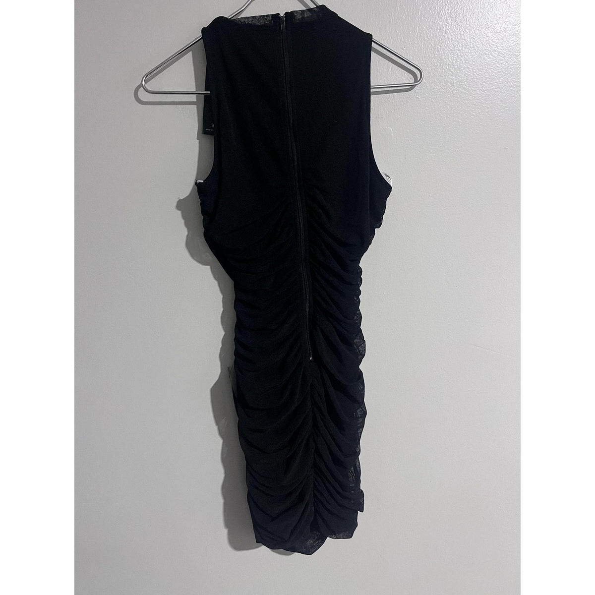 Lulus Dress Womens S Black Bodycon Knee Length High Neck Ruched Mesh Sleeveless