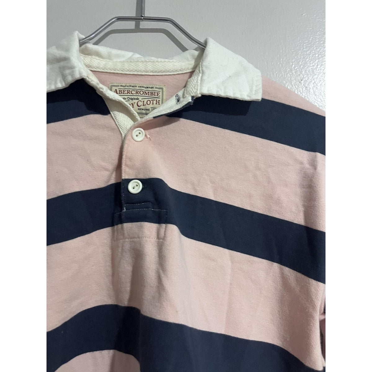 Abercrombie Polo Womens XS Pink Navy Striped Rugby Shirt Long Sleeve Jersey