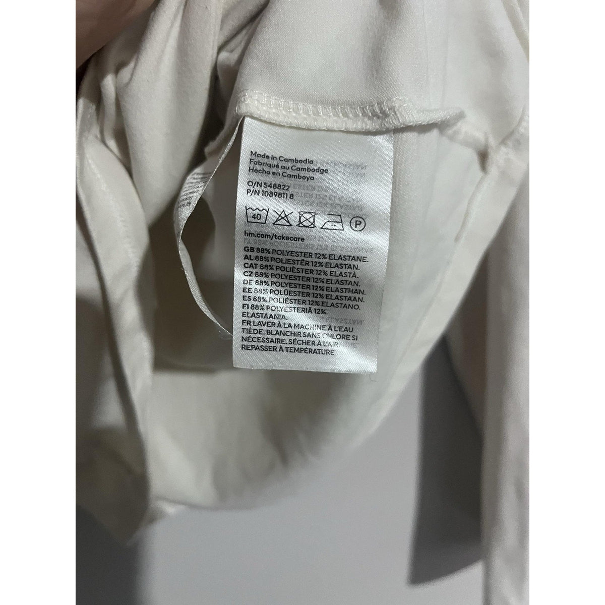 H&M T-Shirt Womens S White Square Neck Long Sleeve Slim Jersey Stretch