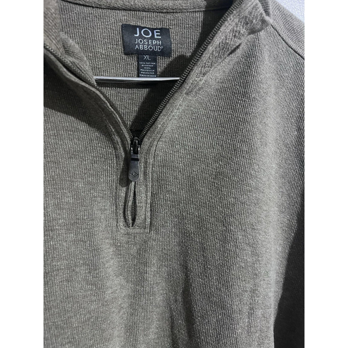 JOE Joseph Abboud Sweater Mens XL Gray 1/4 Zip Mock Neck Waffle-Knit Cotton