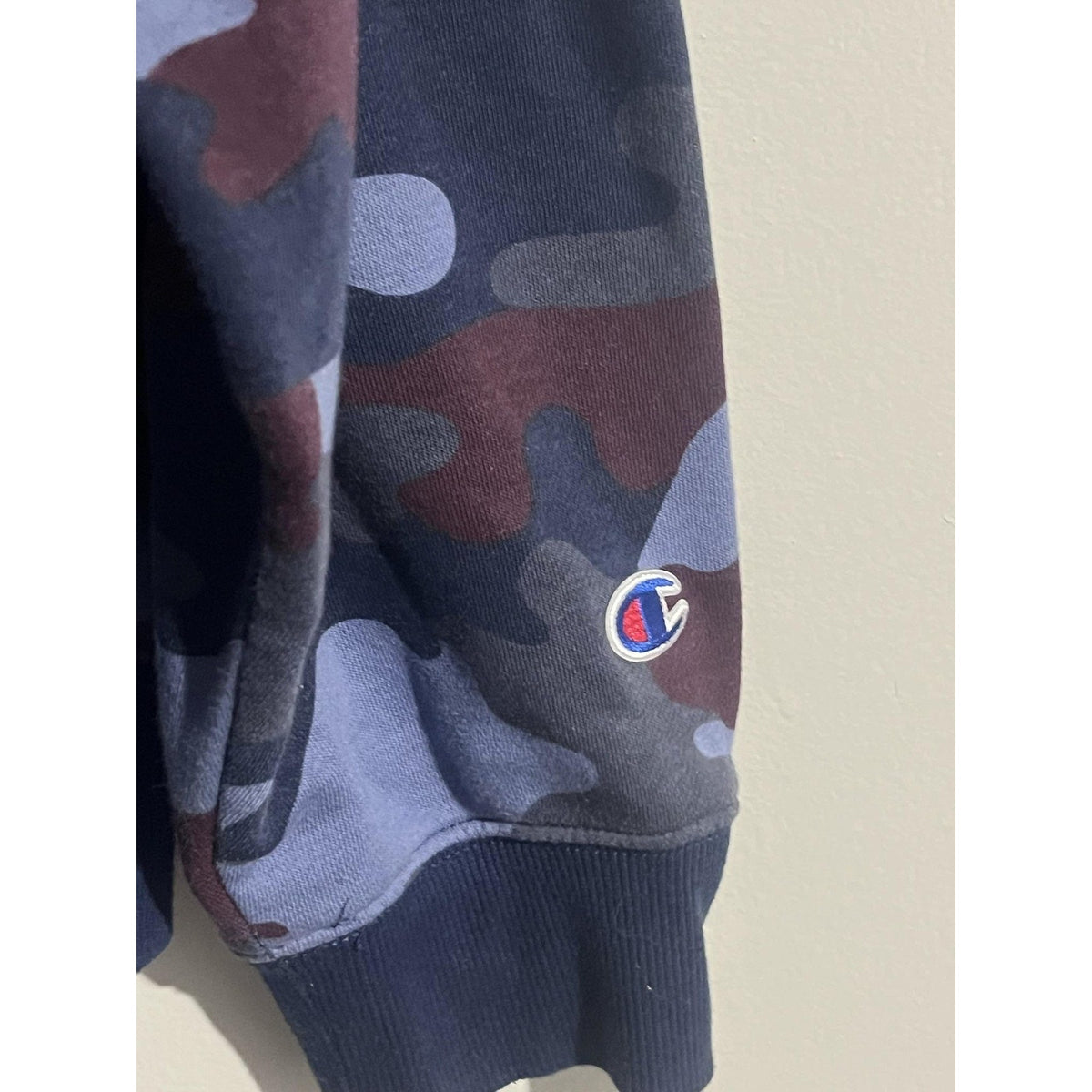 Champion Sweatshirt Mens L Blue Camouflage Pullover Fleece Pockets Logo