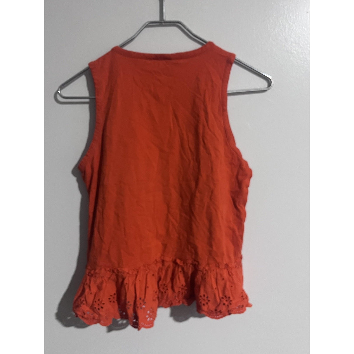 J.CREW Tank Sleeveless Womens XS Orange Ruffle Eyelet Hem Crew Neck 100% Cotton