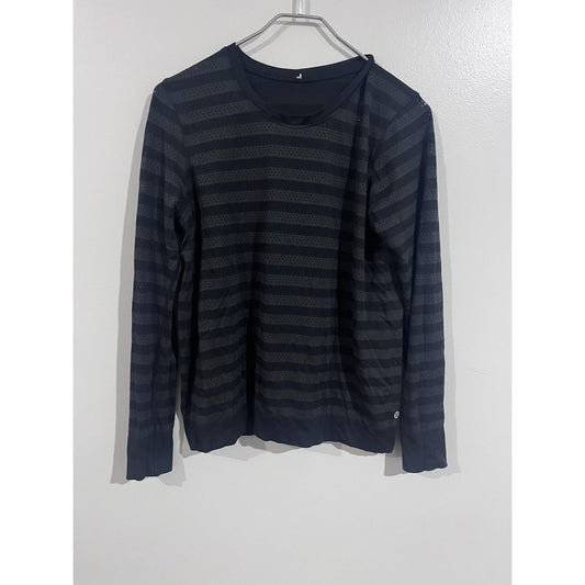Lululemon Shirt Womens L Black Striped Long Sleeve Breathable Lightweight Crew