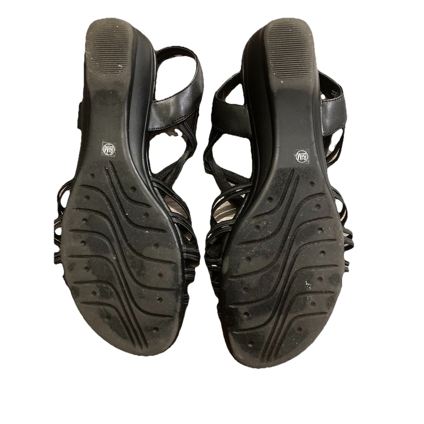 Impo Raquel Black Stretch Caged Strappy Slingback Wedge Sandals Womens 8.5M
