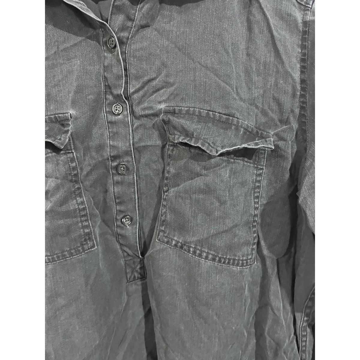 Old Navy Dress Womens L Gray Shirt Dress Knee Length Pockets Lyocell Long Sleeve