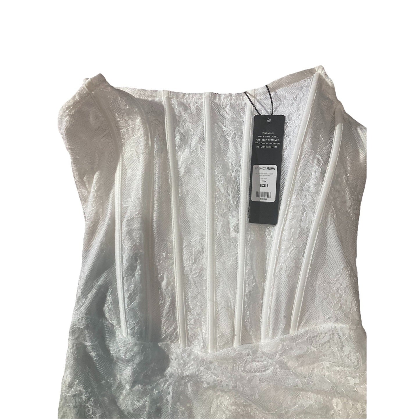Fashion Nova White Bodycon Ruched Mini Dress Sz S Lace NWT