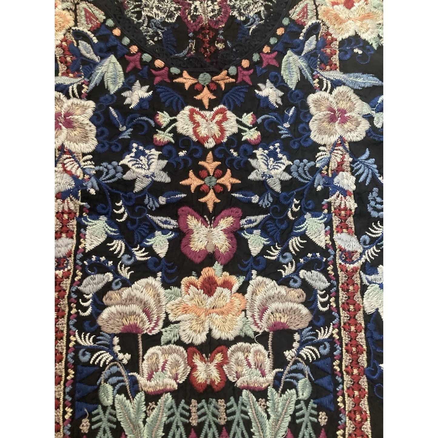 Johnny Was Flare Sleeve Embroidered Butterfly Tunic/Dress Size XS Bohemian