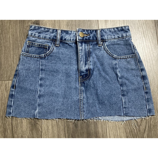 Forever 21 Denim Blue Jean Cutoff Mini Skirt Frayed Raw Hem Womens S
