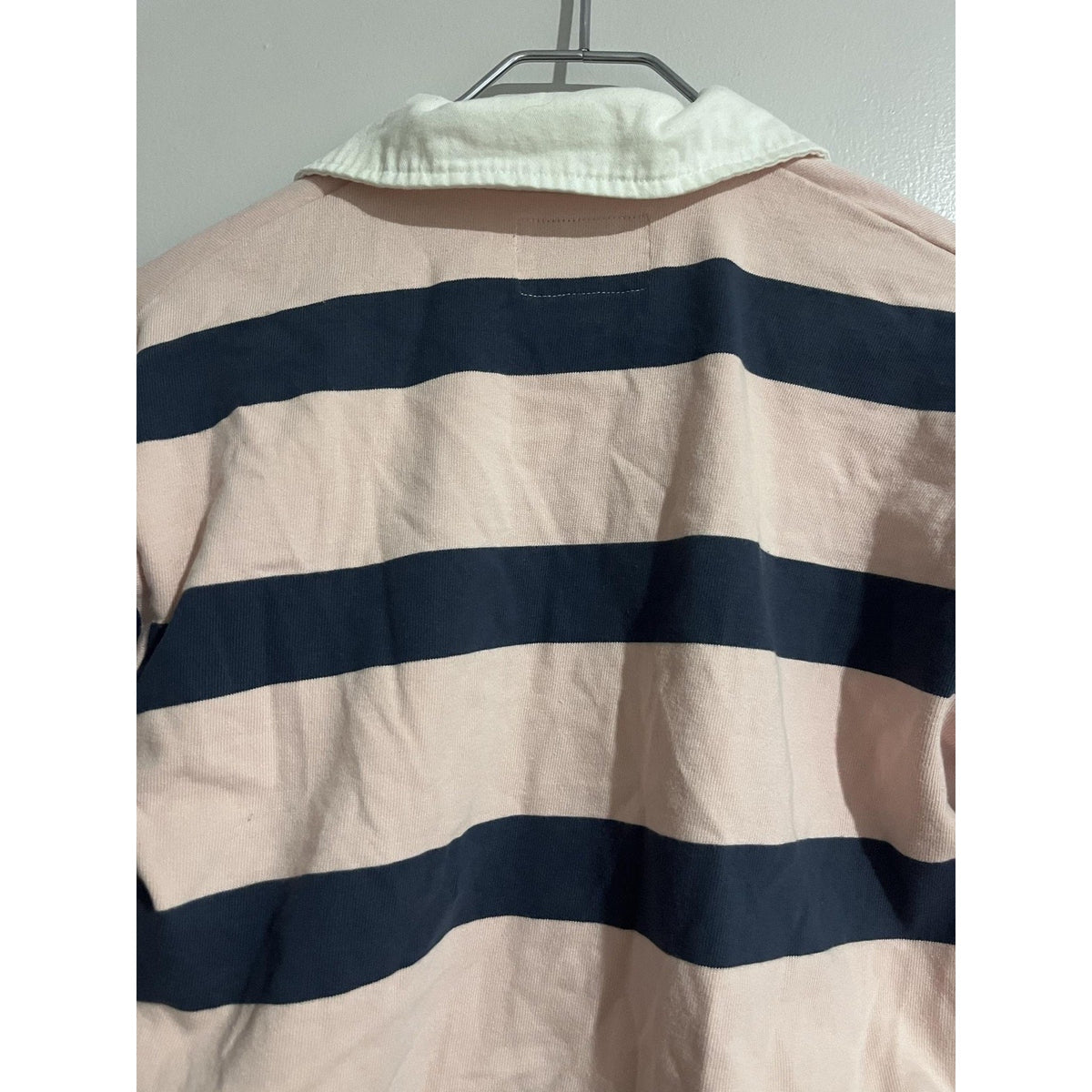 Abercrombie Polo Womens XS Pink Navy Striped Rugby Shirt Long Sleeve Jersey