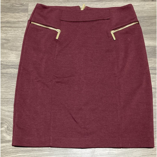 MICHAEL KORS Skirt Womens 8 Burgundy Maroon Pencil Gold Zip Pockets Stretch Slit