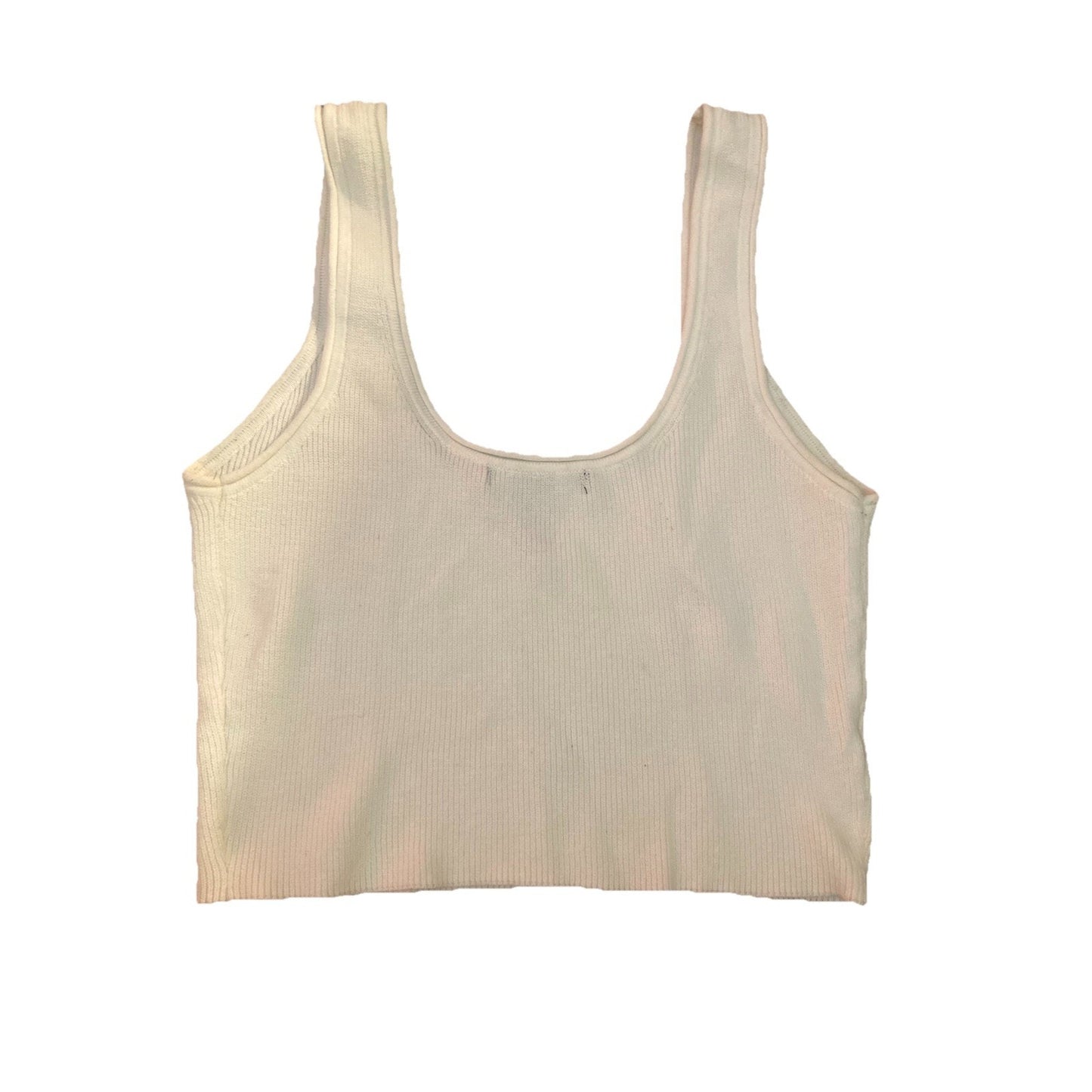 Forever 21 White Ribbed Knit Cropped Tank Top Scoop Neck Wide Strap M