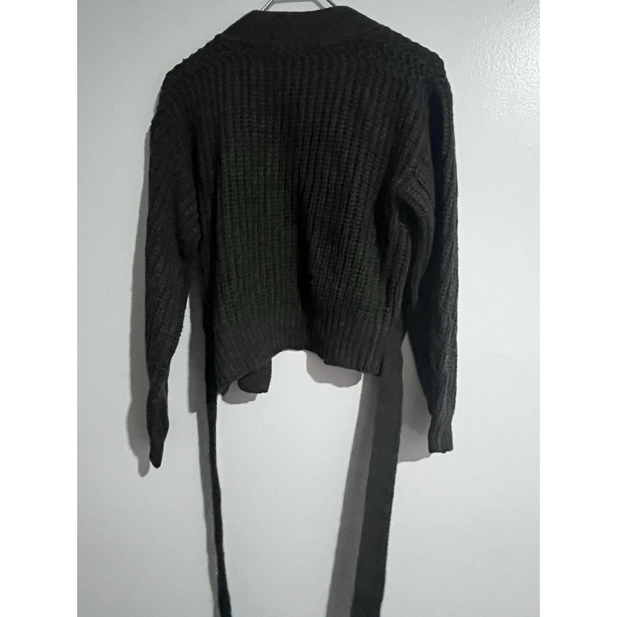 RD Style Cardigan Womens XS Green Waffle-Knit Belted Open Heavyweight Bow Accent