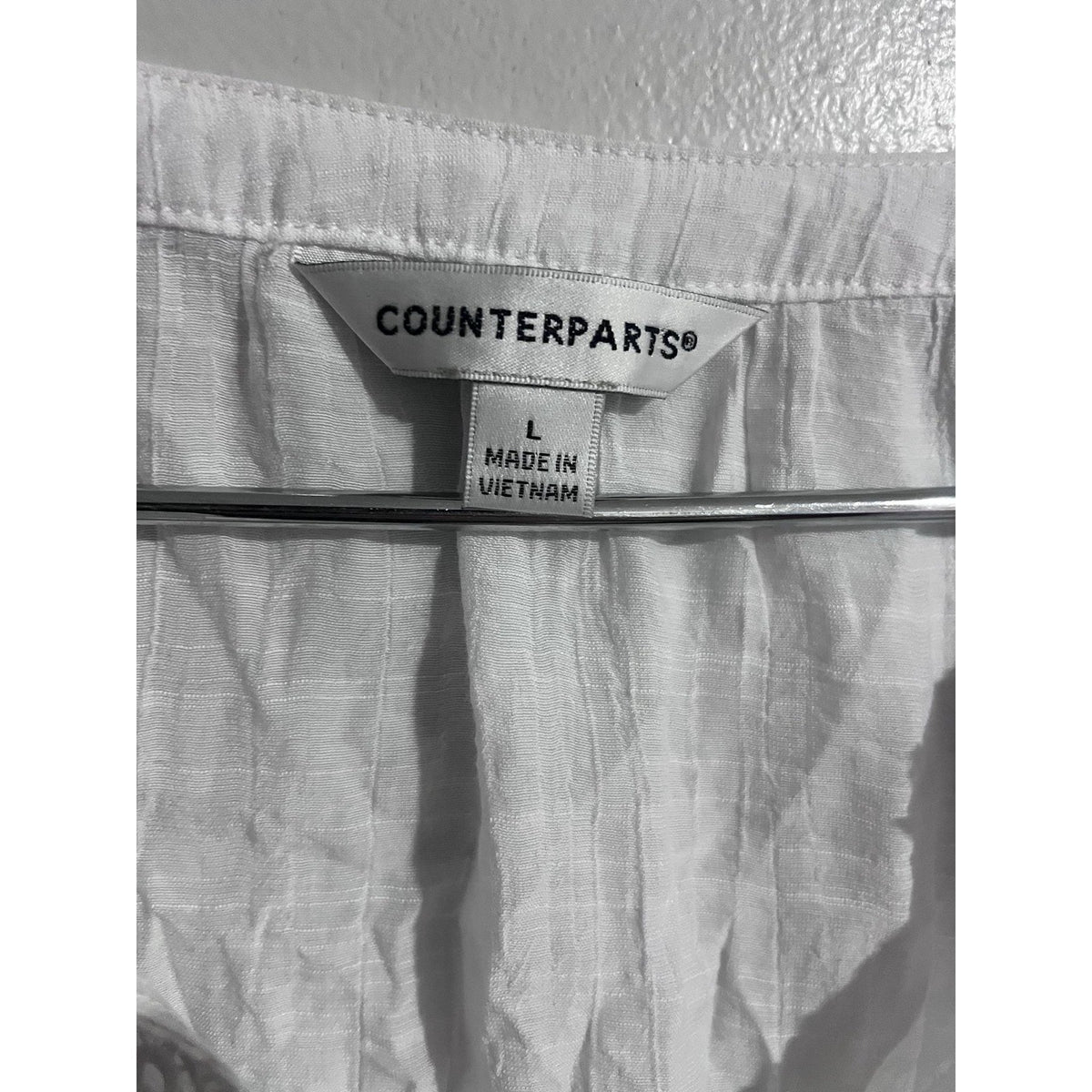 Counterparts Blouse Womens L White Tunic V-Neck Crochet Lightweight Boho Rayon