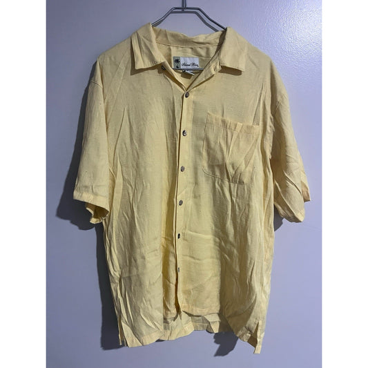 Island Blue Mens Yellow Wooden Button Up Short Sleeve Shirt Size L