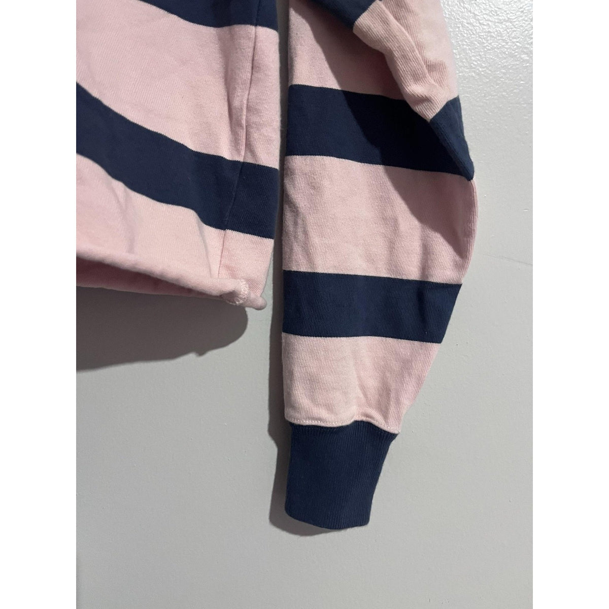 Abercrombie Polo Womens XS Pink Navy Striped Rugby Shirt Long Sleeve Jersey