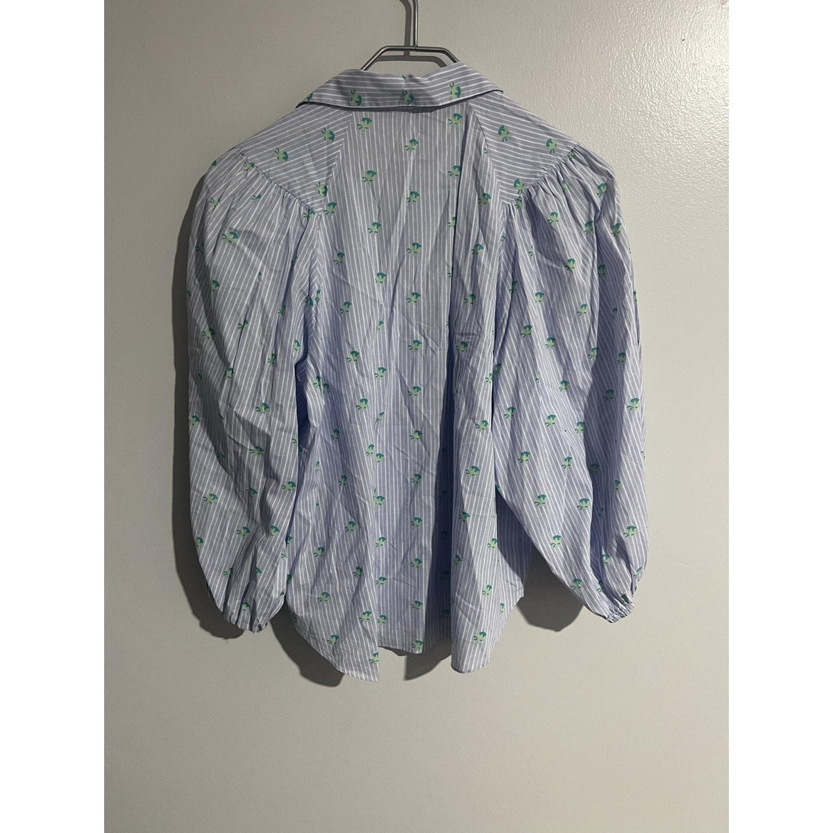 Zara Button-Up Womens S Blue Striped Balloon Sleeve Collared Cotton Relaxed
