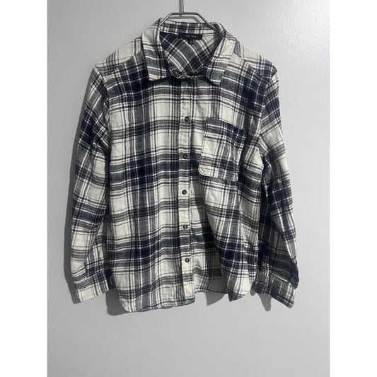 Love Tree Button-Up Womens S White Plaid Flannel Collared Long Sleeve Casual